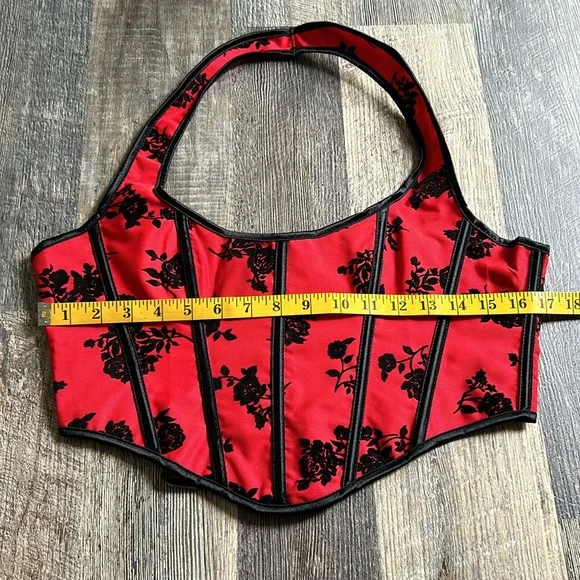 SHEIN Red Black Floral Rose Gothic Patterned Corset Women’s Size Large - Picture 3 of 7
